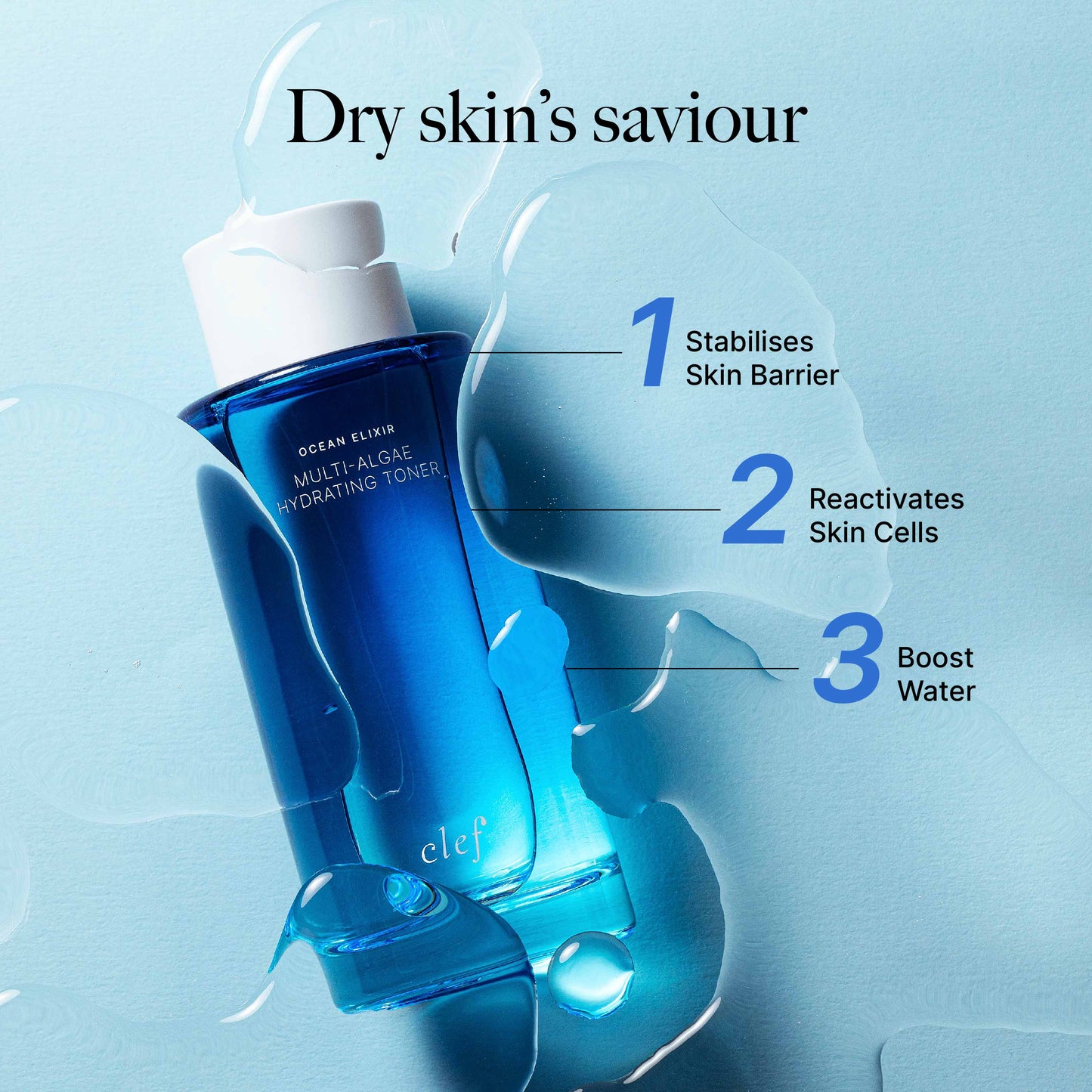CLEF Ocean Elixir Multi-Algae Hydrating Toner 120ml | Stabilises Skin Barrier | Reactivates Skin Cells | Boost Water